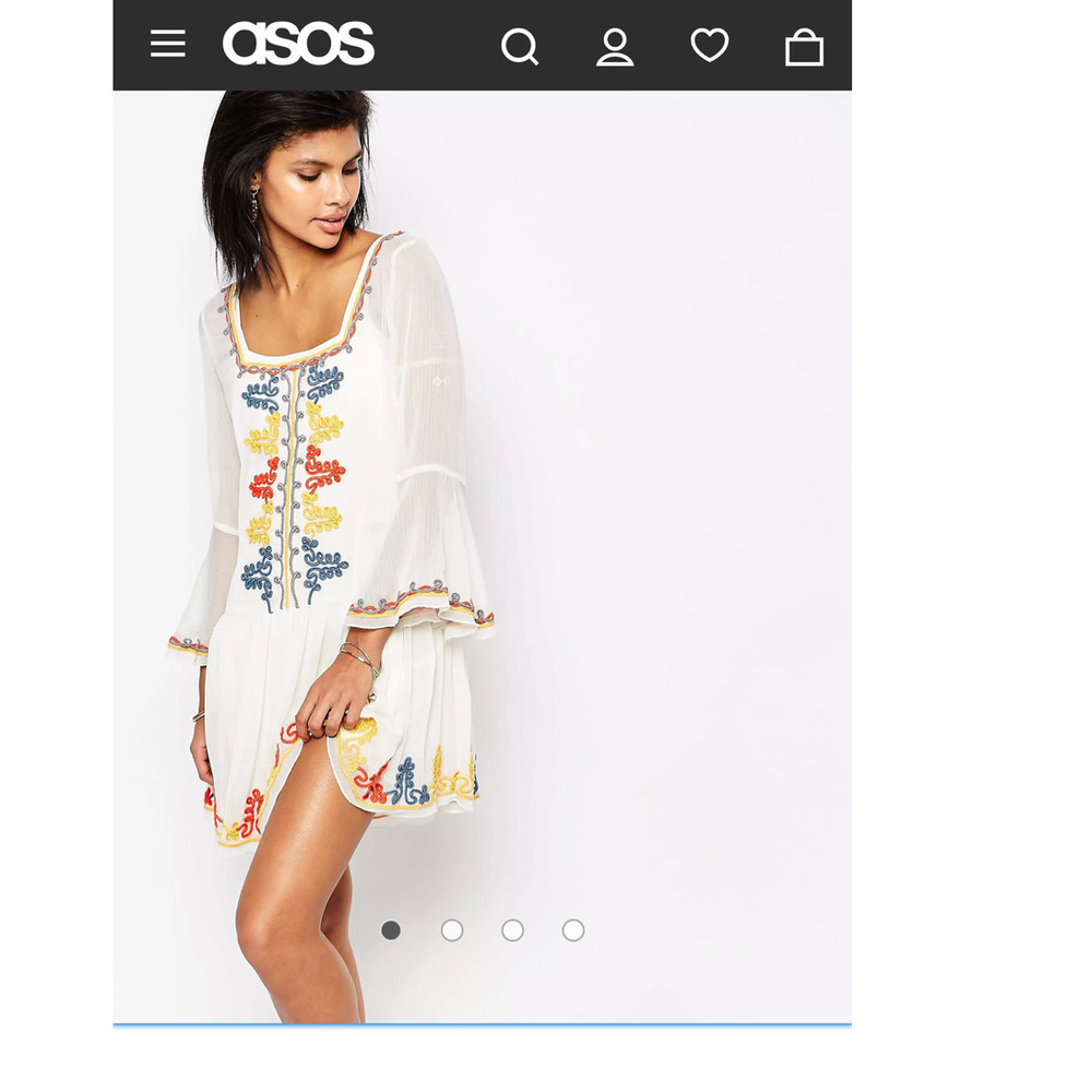 Boho Tularosa Creseda Embroidered White Bells Sleeve Dress / Size-Small